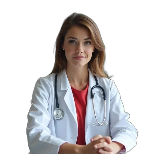staff, jacket, woman, white, coat, stethoscope, around, her transparent PNG cut-out