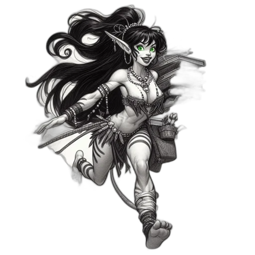 staff, fantasy art, comic book art, concept art, pixel art, agile, elfin, figure transparent PNG cut-out