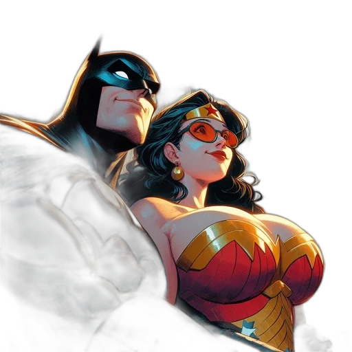 comic book art, concept art, fantasy art, batman, wonder, woman, stand, side transparent PNG cut-out
