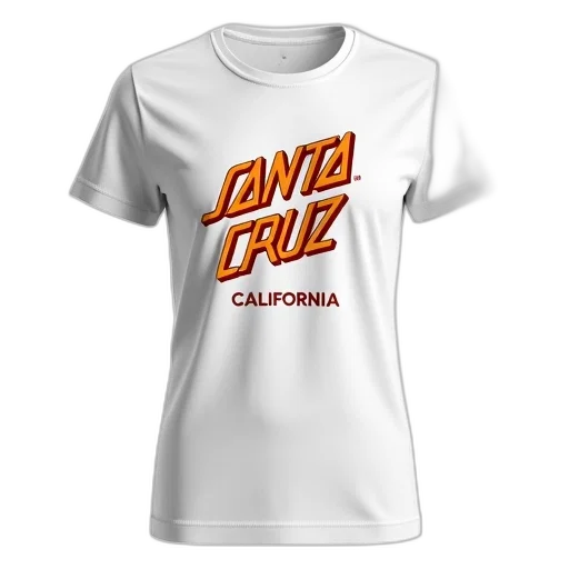 white, t-shirt, text, santa, cruz, california, orange, red transparent PNG cut-out