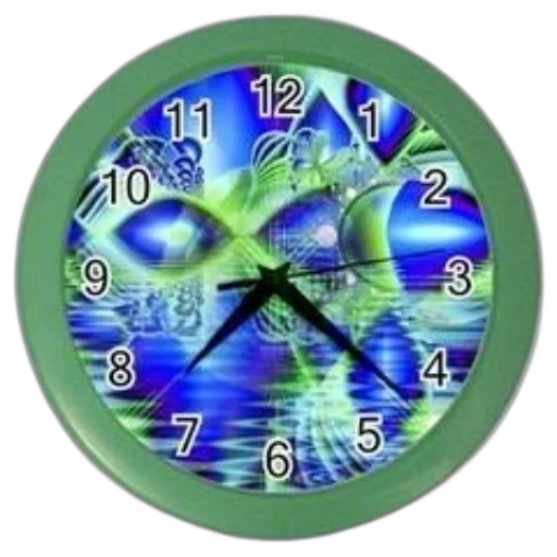vaporwave, green-framed, wall, clock, vibrant, blue, green, abstract transparent PNG cut-out