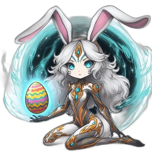 pixel art, anime, fantasy art, concept art, animated, figure, rabbit, ears transparent PNG cut-out
