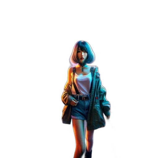 jacket, dress, robot, shoes, vaporwave, concept art, 3d render, cyberpunk transparent PNG cut-out