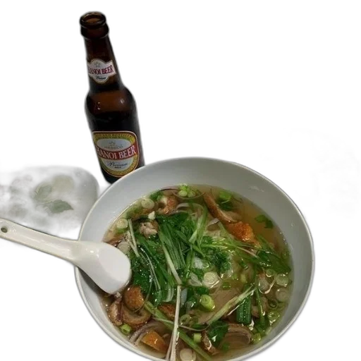 food, bowl, pho, soup, bottle, hanoi, beer, plates transparent PNG cut-out
