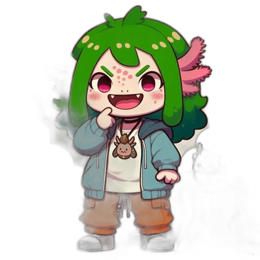 creature, weapon, staff, jacket, pixel art, anime, concept art, cartoon transparent PNG cut-out
