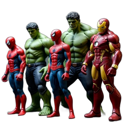 comic book art, concept art, 3d render, photorealistic, five, figures, same, style transparent PNG cut-out
