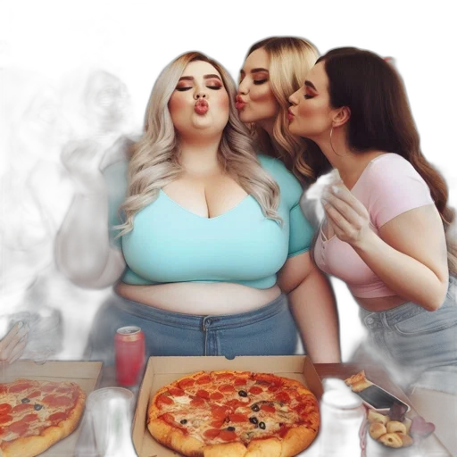 food, 3d render, photorealistic, fire, pastel, five, women, gather transparent PNG cut-out