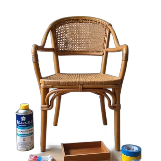 furniture, 3d render, photorealistic, oil painting, blue, brown, wicker, chair transparent PNG cut-out