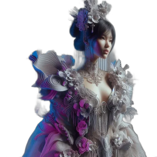 dress, jewelry, crown, flower, concept art, 3d render, fantasy art, photorealistic transparent PNG cut-out