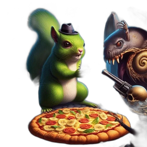 food, concept art, 3d render, fantasy art, nighttime, forest, squirrel, hat transparent PNG cut-out