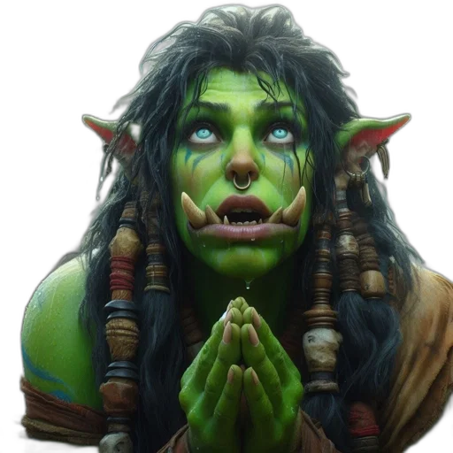 face, staff, creature, fantasy art, concept art, photorealistic, 3d render, green transparent PNG cut-out