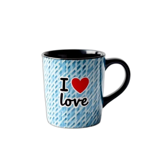 3d render, photorealistic, ceramic, coffee, mug, blue, white, geometric transparent PNG cut-out