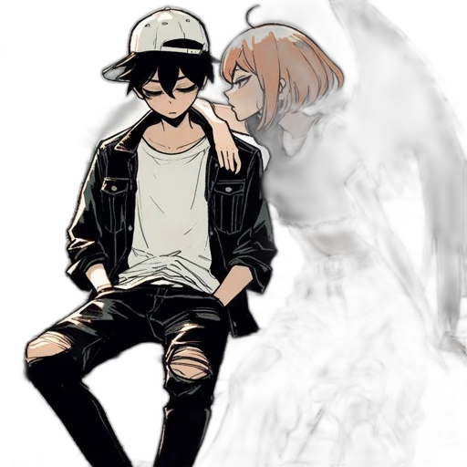jacket, anime, concept art, cartoon, pixel art, monochrome, dark, pastel transparent PNG cut-out