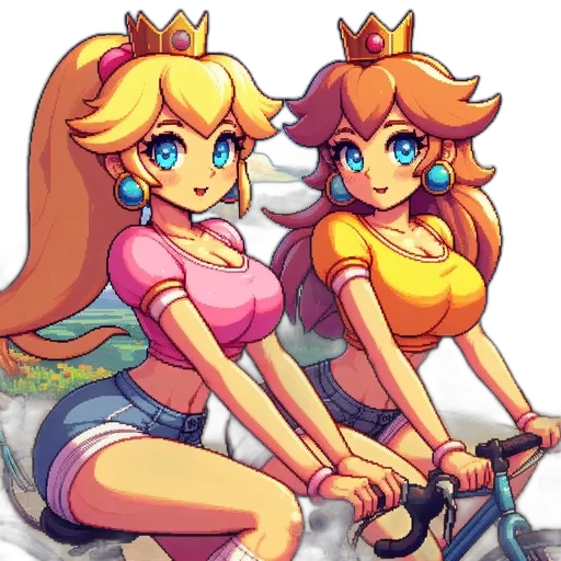 crown, dress, pixel art, concept art, anime, vaporwave, two, animated transparent PNG cut-out