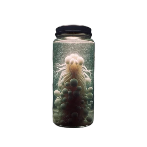 bottle, creature, hair, animal, 3d render, vaporwave, photorealistic, concept art transparent PNG cut-out
