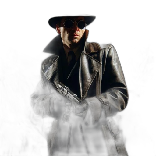 jacket, weapon, hat, staff, concept art, comic book art, photorealistic, pixel art transparent PNG cut-out