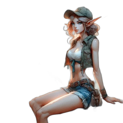 hat, weapon, concept art, fantasy art, comic book art, photorealistic, green, elf transparent PNG cut-out