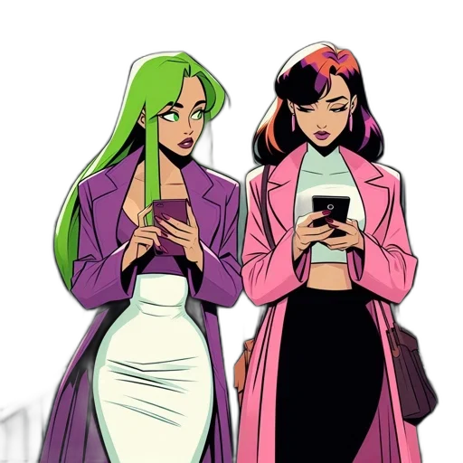 dress, jacket, concept art, cartoon, comic book art, vaporwave, green, neon transparent PNG cut-out