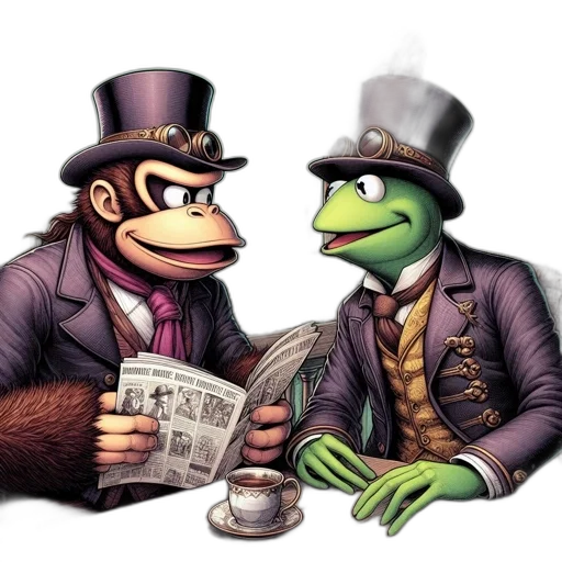 hat, concept art, comic book art, cartoon, 3d render, two, anthropomorphic, characters--a transparent PNG cut-out