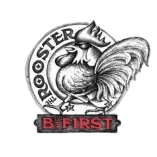 staff, rooster, first, logo, features, stylized, black, white transparent PNG cut-out