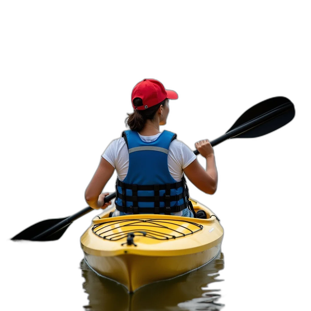 3d render, photorealistic, underwater, woman, kayaking, calm, river, city transparent PNG cut-out