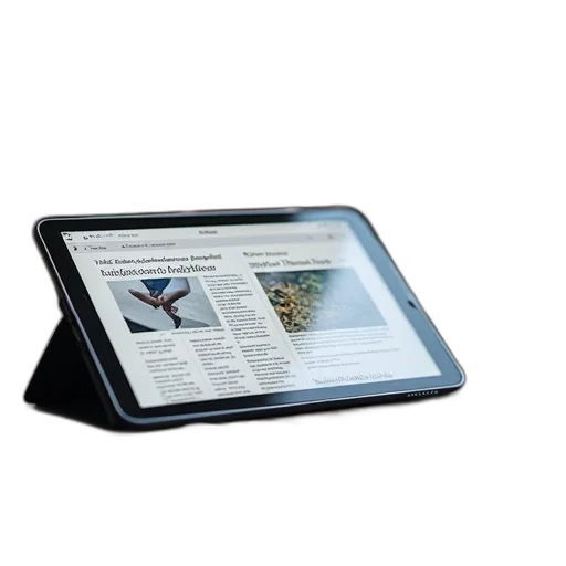 modern, tablet, displaying, news, article, stylus, pen, lying transparent PNG cut-out