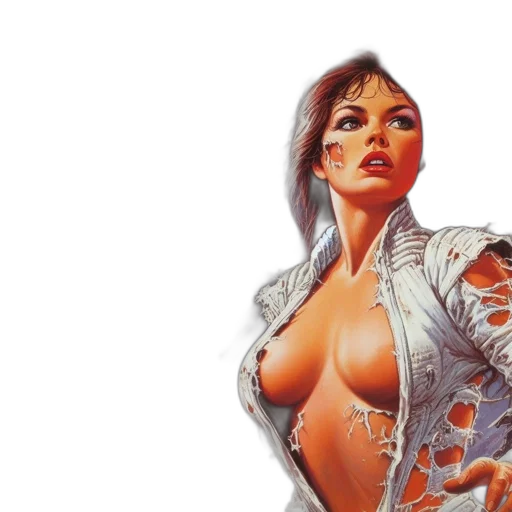 jacket, comic book art, fantasy art, concept art, photorealistic, futuristic, city, assaulted transparent PNG cut-out