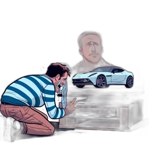 car, face, concept art, photorealistic, cartoon, comic book art, fire, underwater transparent PNG cut-out