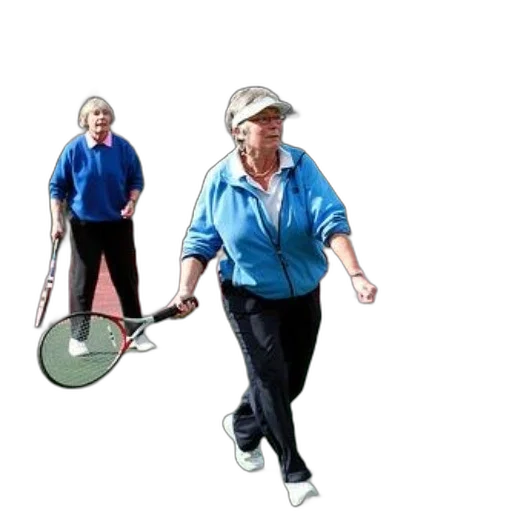 staff, photorealistic, two, elderly, women, play, tennis, outdoor transparent PNG cut-out