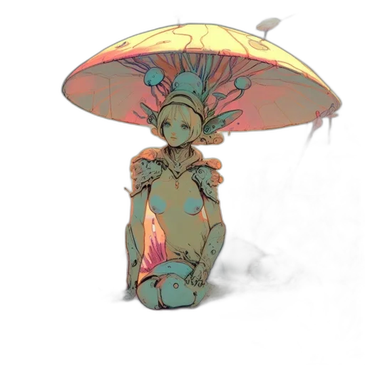 umbrella, staff, hat, creature, concept art, fantasy art, watercolor, pixel art transparent PNG cut-out