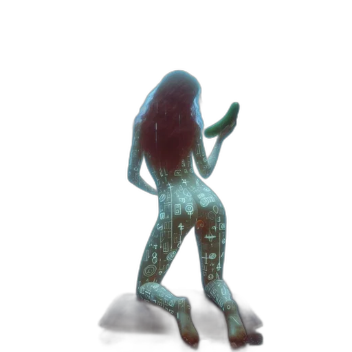 creature, robot, dress, staff, 3d render, concept art, pixel art, fantasy art transparent PNG cut-out