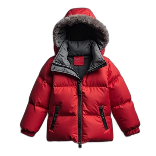 jacket, red, girl, down, filled, hooded, storm, grey transparent PNG cut-out