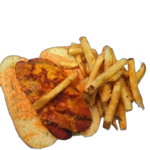 food, photorealistic, 3d render, plate, hot, dog, fries, ketchup transparent PNG cut-out