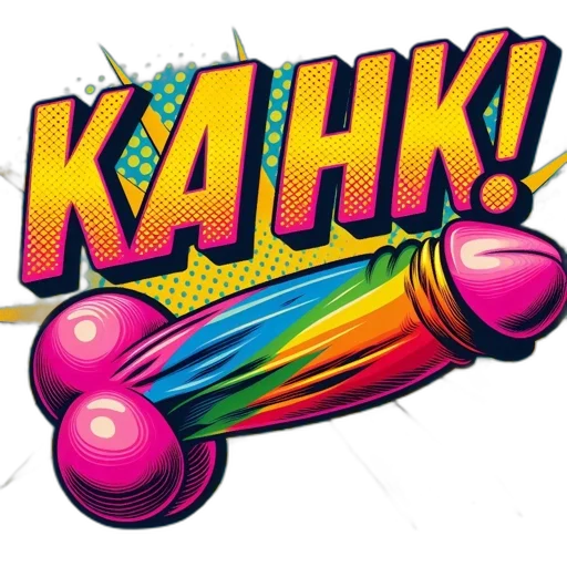 bold, colorful, pop, art, piece, text, dotted, phallic transparent PNG cut-out