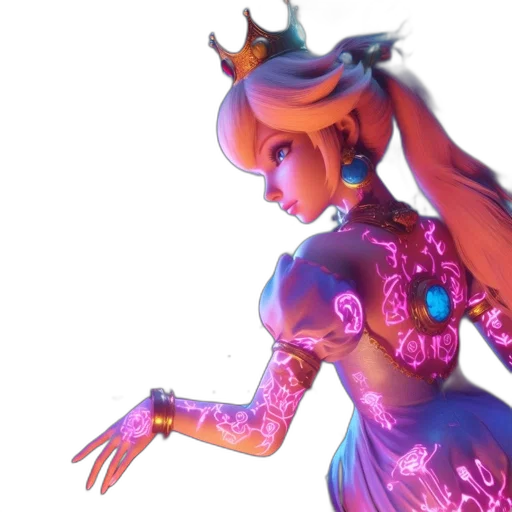 dress, crown, robot, concept art, 3d render, vaporwave, fantasy art, neon lights transparent PNG cut-out