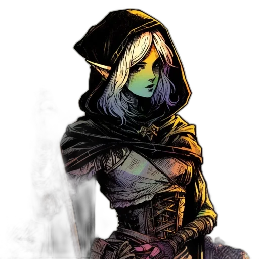 jacket, staff, face, concept art, fantasy art, comic book art, pixel art, dark transparent PNG cut-out