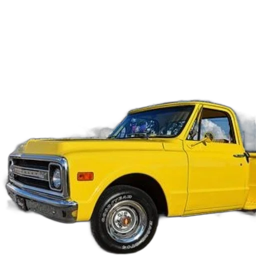 car, photorealistic, vibrant, yellow, chevrolet, pickup, truck, parked transparent PNG cut-out