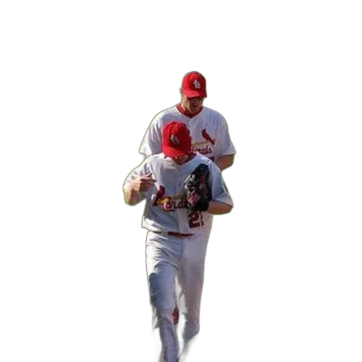 photorealistic, pixel art, two, baseball, players, wearing, red, caps transparent PNG cut-out