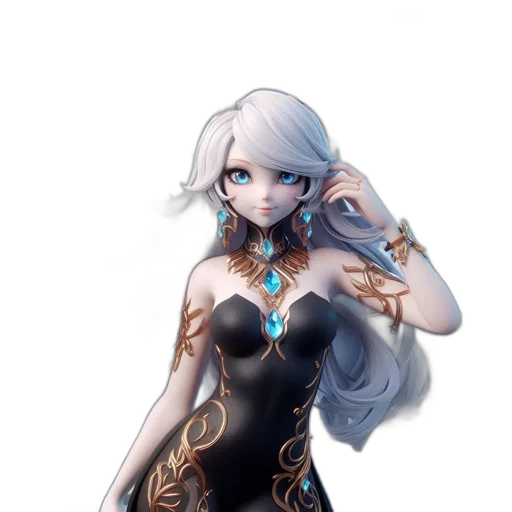 dress, jewelry, staff, fantasy art, concept art, pixel art, anime, blue transparent PNG cut-out