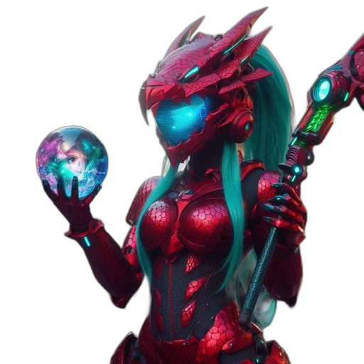robot, dragon, concept art, 3d render, cyberpunk, fantasy art, red, individual transparent PNG cut-out