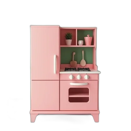 furniture, 3d render, pastel, pink, wooden, kitchen, playset, next transparent PNG cut-out