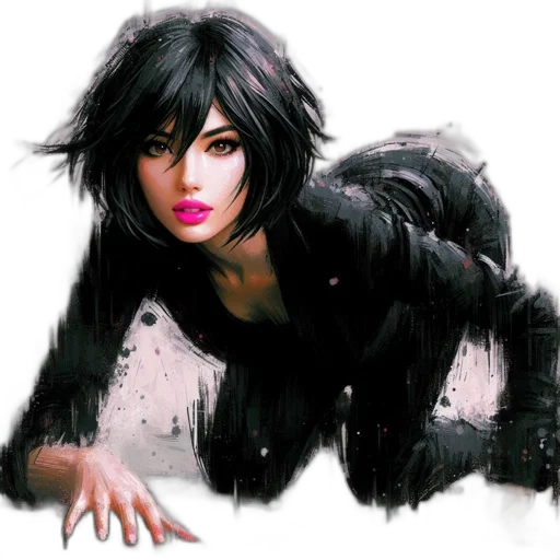 concept art, fantasy art, comic book art, photorealistic, dark, monochrome, dynamic, female transparent PNG cut-out