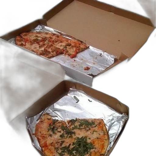food, 3d render, photorealistic, two, open, pizza, boxes, one transparent PNG cut-out