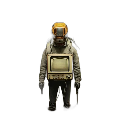 robot, mask, jacket, staff, concept art, pixel art, cyberpunk, 3d render transparent PNG cut-out