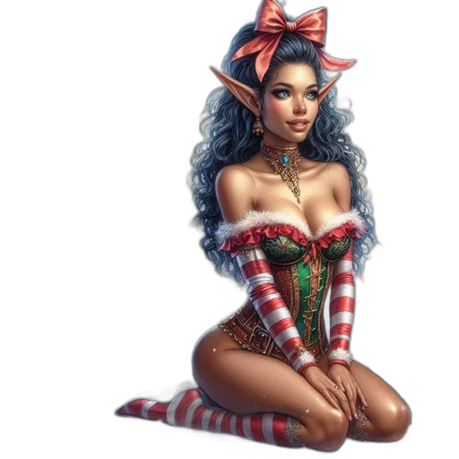 fantasy art, concept art, pixel art, photorealistic, elfin, figure, donning, festive transparent PNG cut-out