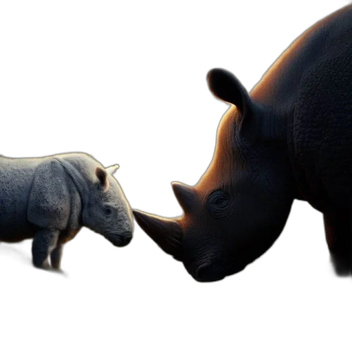animal, concept art, 3d render, photorealistic, two, rhinos, one, apparently transparent PNG cut-out
