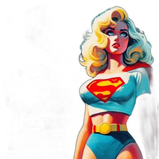 comic book art, concept art, fantasy art, cartoon, batman, supergirl, stand, side transparent PNG cut-out