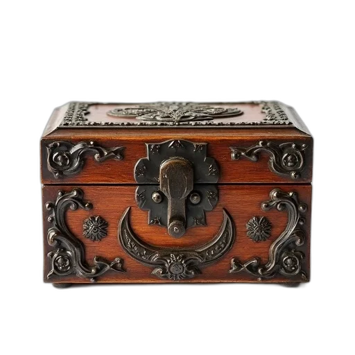 furniture, jewelry, crown, small, ornate, wooden, box, intricate transparent PNG cut-out