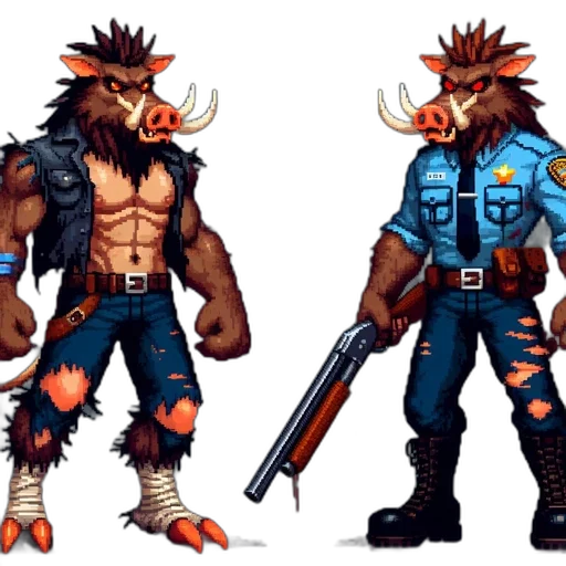 concept art, pixel art, fantasy art, cyberpunk, two, animated, characters, one transparent PNG cut-out