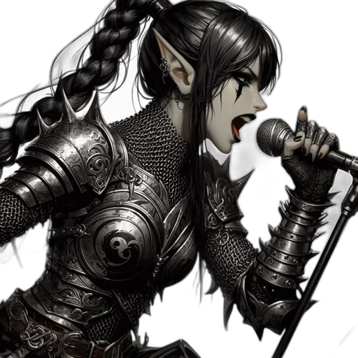 fantasy art, concept art, comic book art, photorealistic, armored, woman, elf-like, ears transparent PNG cut-out